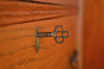 Antique key in lock