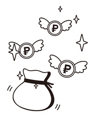 Flying Russian ruble coins