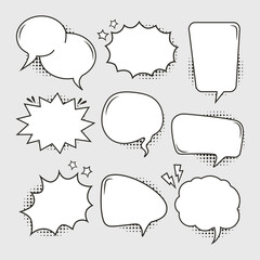 Empty comic bubbles set with the halftone effect shadow
