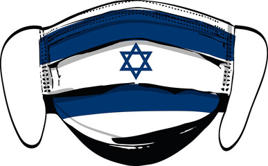 Israel flag on medical face masks isolated on white