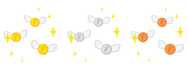 Flying Swiss franc coins set