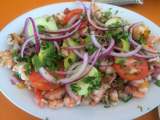 Delicious Shirmp and octopus Mexican Ceviche with avocado and tomato