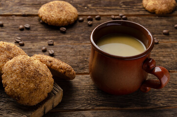 Bulletproof coffee with butter, recipe for ketogenic diet on a wooden background