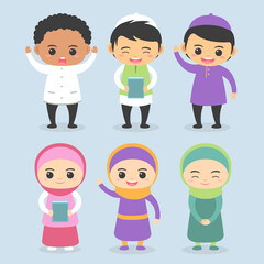 cute muslim child wear muslim outfit illustration vector