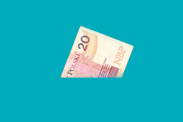 Bill of twenty zloty in your pocket. Money close up. Abstraction