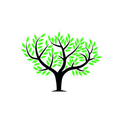 Green tree logo. Big tree vector icon. Stock illustration