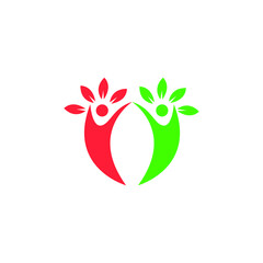 Family tree logo. Colorful leaves love family parents green and red tree icon