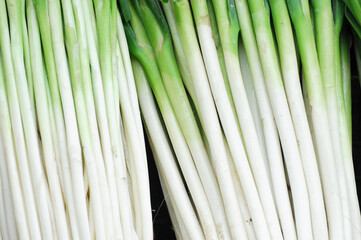 close up on bunches of green onion