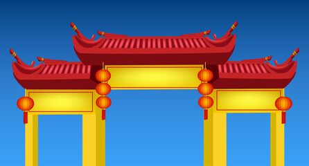 Chinese Gate and paper lamp graphic vector
