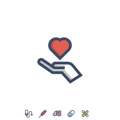 heart in hand icon vector illustration for website and graphic design