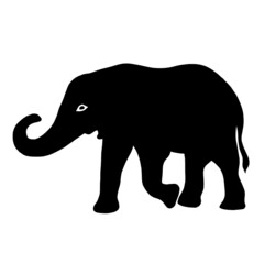 Elephant black silhouette hand drawn vector illustration isolated on white background 
