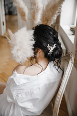 woman, beauty, beautiful, angel, white, portrait, young, fashion, fur, hair, dress, winter, christmas, person, model, bride, wedding, wings, human, people, smiling, cute, brunette, glamour, studio