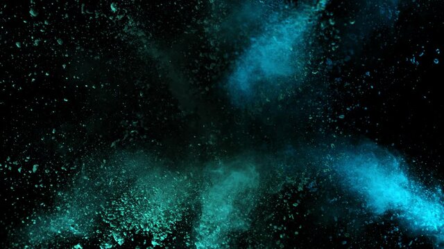 Super Slowmotion Shot of Blue Powder Explosion Isolated on Black Background at 1000fps.
