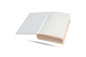  open old book with blank hardback pages isolated on white background
