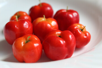 Ripe acerolas with a beautiful red color