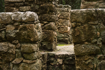 Details of Mayan ruins at Coba Mexican archeological site