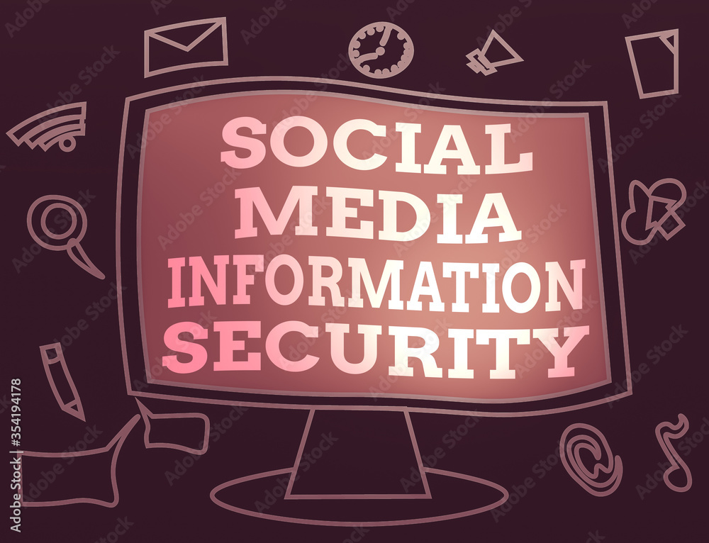 Poster text sign showing social media information security. business photo showcasing careful in using mult