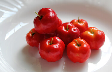 Ripe acerolas with a beautiful red color
