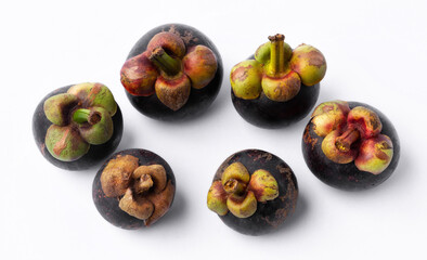 Tropical mangosteen on white background