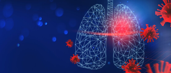 Coronavirusvirus  floating in the air and is directly affecting the lungs attack .Concept of coronavirus quarantine.3D rendering