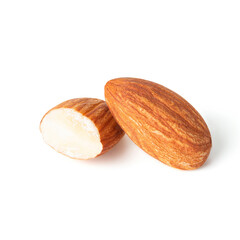 almond nuts pieces and cut almond   with white background isolated .Health food on clipping path