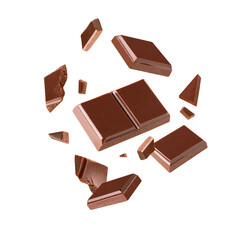 chocolate  flying  pieces in the air on a white background collection .Clipping path.