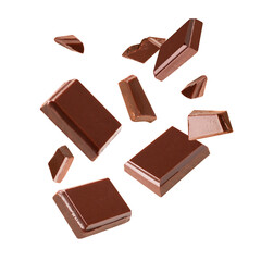 chocolate  Blast pieces in the air on a white background .Clipping path