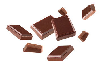 chocolate  Blast pieces in the air on a white background .Clipping path