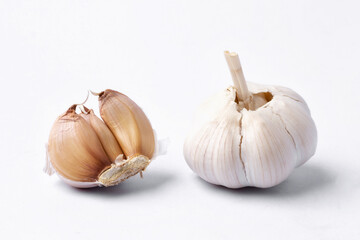 fresh garlic on white background