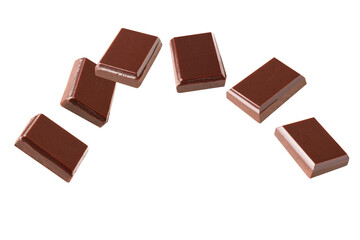 chocolate  flying  pieces in the air on a white background collection .Clipping path.