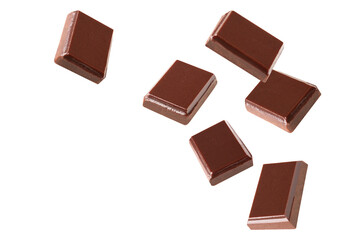 chocolate  flying  pieces in the air on a white background collection .Clipping path.