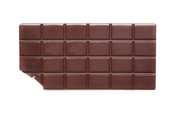 Chocolate bar pieces fly  on white background isolated from top view