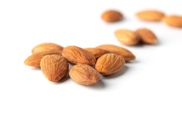 full almond nut on white isolated with clipping path