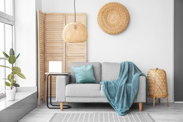 Stylish interior of living room  with sofa