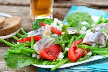 herring  and beans salad.style vintage.