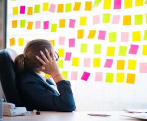 Beautiful female employee with many conflicting priorities