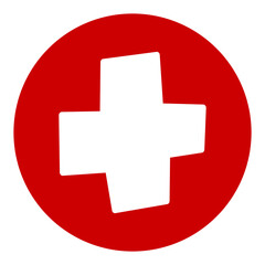 Vector medical red icon. Healthcare design. Symbol of medicine, first aid. Doodle Add Plus Illustration