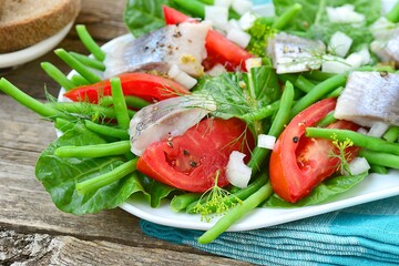 herring  and beans salad.style vintage.