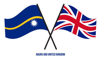 Nauru and United Kingdom Flags Crossed And Waving Flat Style. Official Proportion. Correct Colors