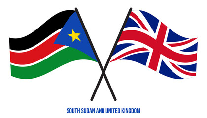 Fototapeta na wymiar South Sudan and United Kingdom Flags Crossed Flat Style. Official Proportion. Correct Colors