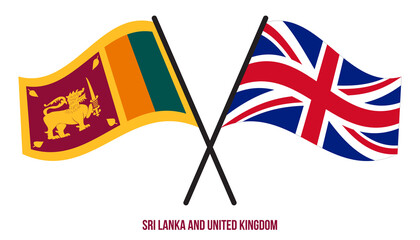 Sri Lanka and United Kingdom Flags Crossed Flat Style. Official Proportion. Correct Colors