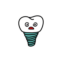 dental implant doodle icon, vector illustration