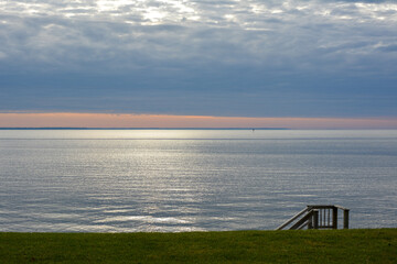 Sunrise over the calm Chesapeake Bay. 