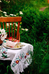 sponge roll with strawberries and cream..style vintage