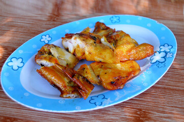 Grilled Chicken  on a plate, Thai style, Thaifood