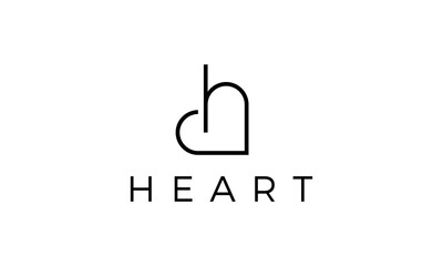 initial H with love or heart and line style logo design concept