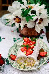 sponge roll with strawberries and cream..style vintage