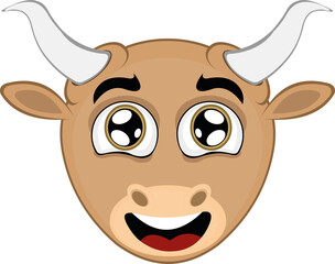 Vector illustration of the face of a cute cartoon bull