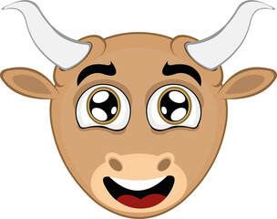 Vector illustration of the face of a cute cartoon bull
