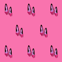 trend pattern pink shoes on a pink background, photo